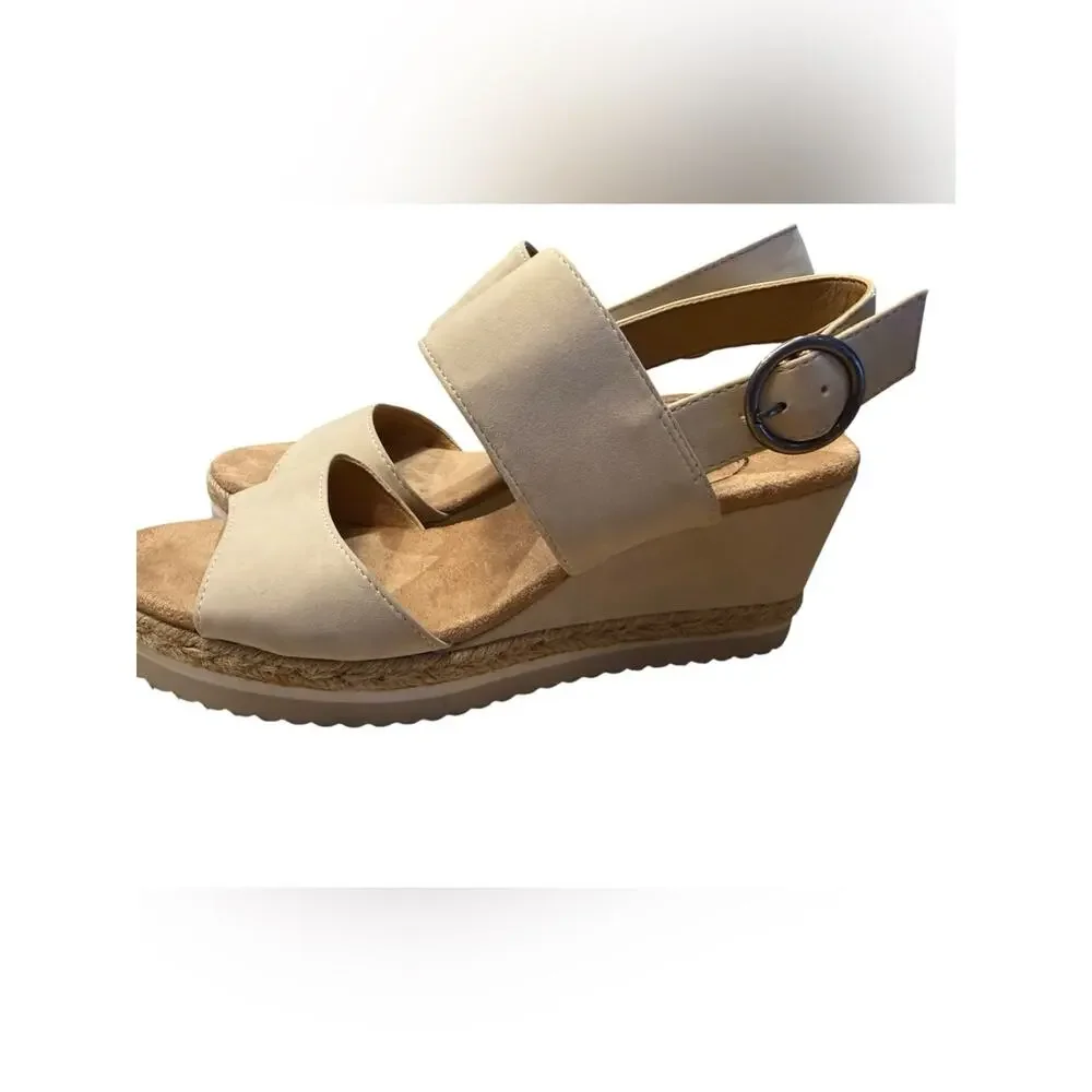 Life stride Brielle Women's Size 7 Cream Dual-Strap Slingback Wedge Sandals